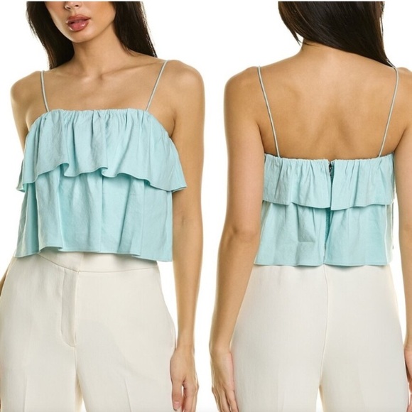 Alice + Olivia Marylynn Ruffled Crop Top In Light Blue Women's Top Size 8 - Picture 1 of 14